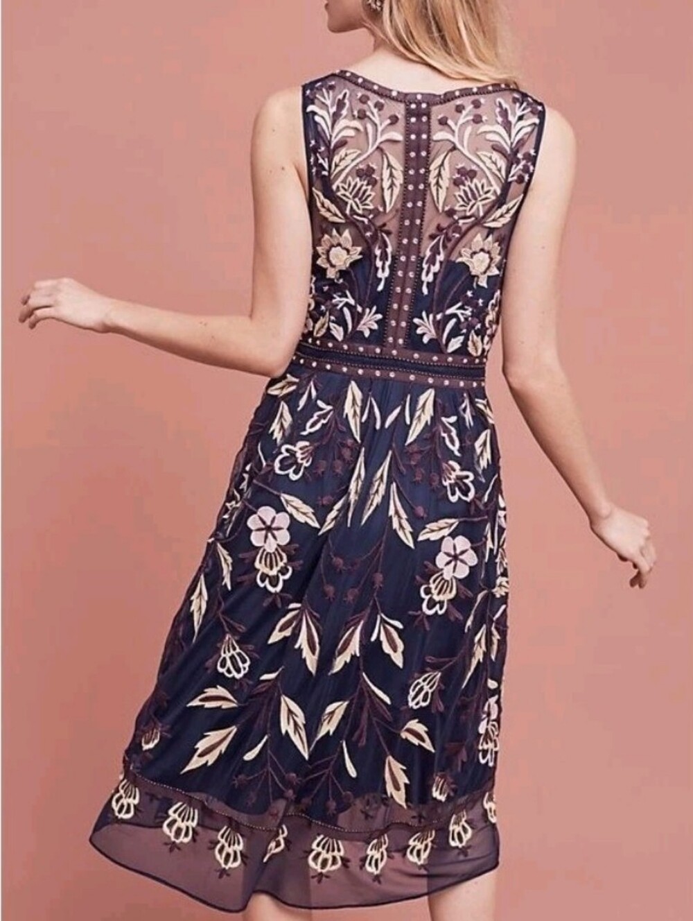 Anthropologie × Moulinette Soeurs Alicante Floral Embroidered Dress Rhinestone 6 - Picture 3 of 15